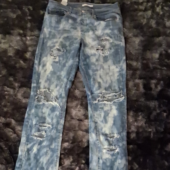 Levi's Blue Distressed Boot Cut Jeans - Picture 1 of 6